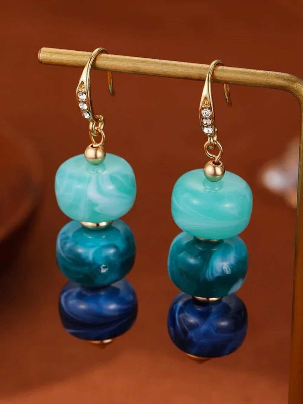 Boho Beaded Drop Earrings Chunky Resin Dangle